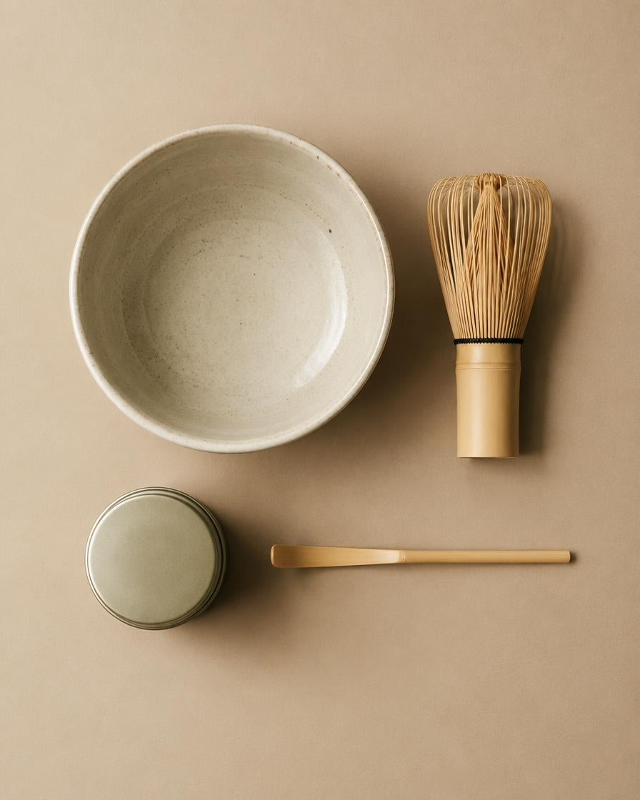 Le Kit Rituel Nami Matcha : bol, fouet chasen, cuillère chashaku et matcha
